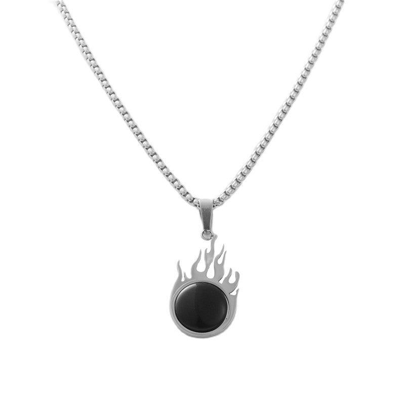 Trendy Multi-Color Flame Pendant Necklace for Men - Personalized Titanium Steel Jewelry
