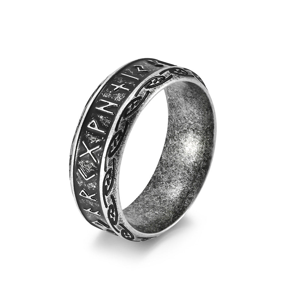 Nordic Style Viking Text Retro Silver Titanium Steel Ring