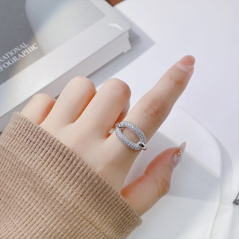 S925 Sterling Silver Zircon Halo Ring — Adjustable