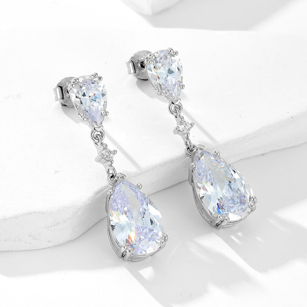 S925 Sterling Silver Water Drop Zircon Earrings, Studs, Luxury Exquisite Geometric Pear-Shaped Long
