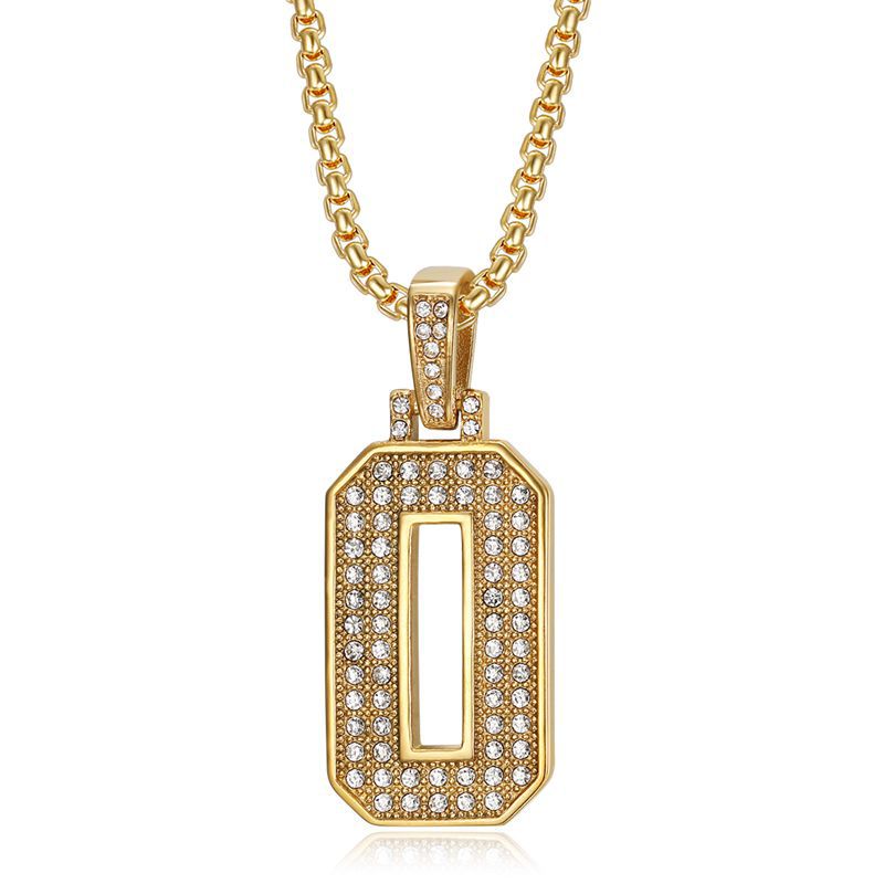 Planderful Everyday Genie Hiphop Stainless Steel Gold Plated Zircon 0to9 Digital Pendant Necklace For Men