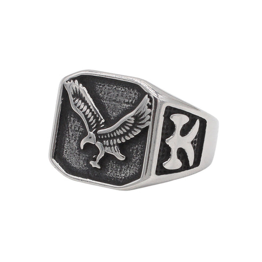 Planderful Jewelry Everyday Genie Mens Retro Eagle Titanium Steel Ring European American Style