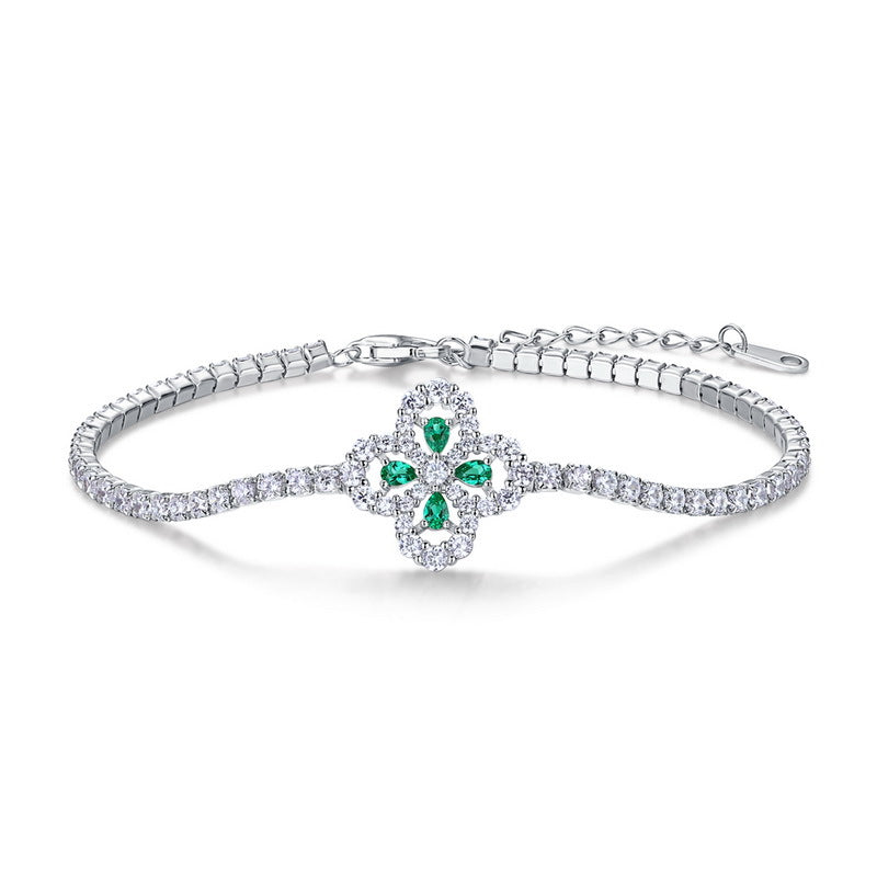 S925 Sterling Silver Lab-Grown Gemstone Four-Leaf Clover Jewelry Collection
