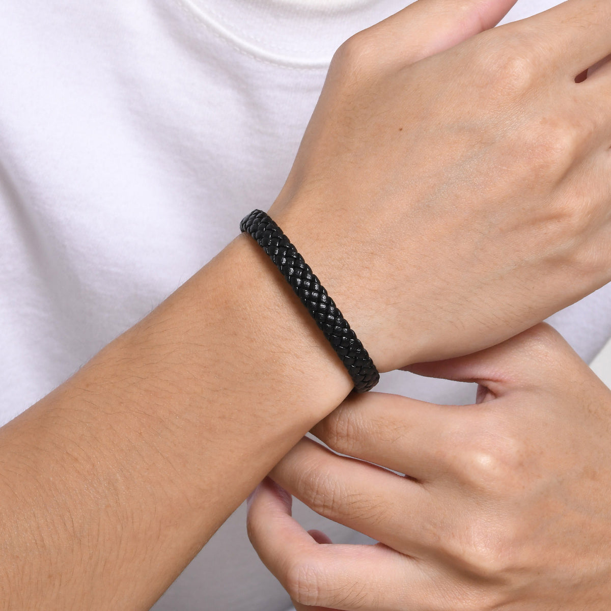 Cool Black Style – Stainless Steel Woven Leather Men's Bracelet