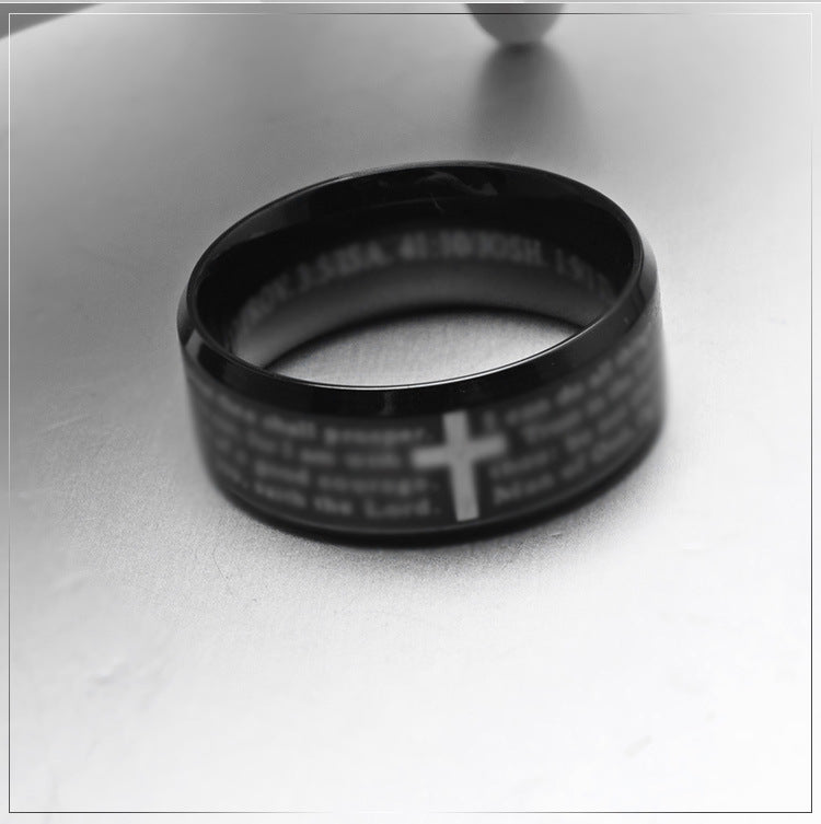 Inspirational Cross Scripture Titanium Steel Ring for Men