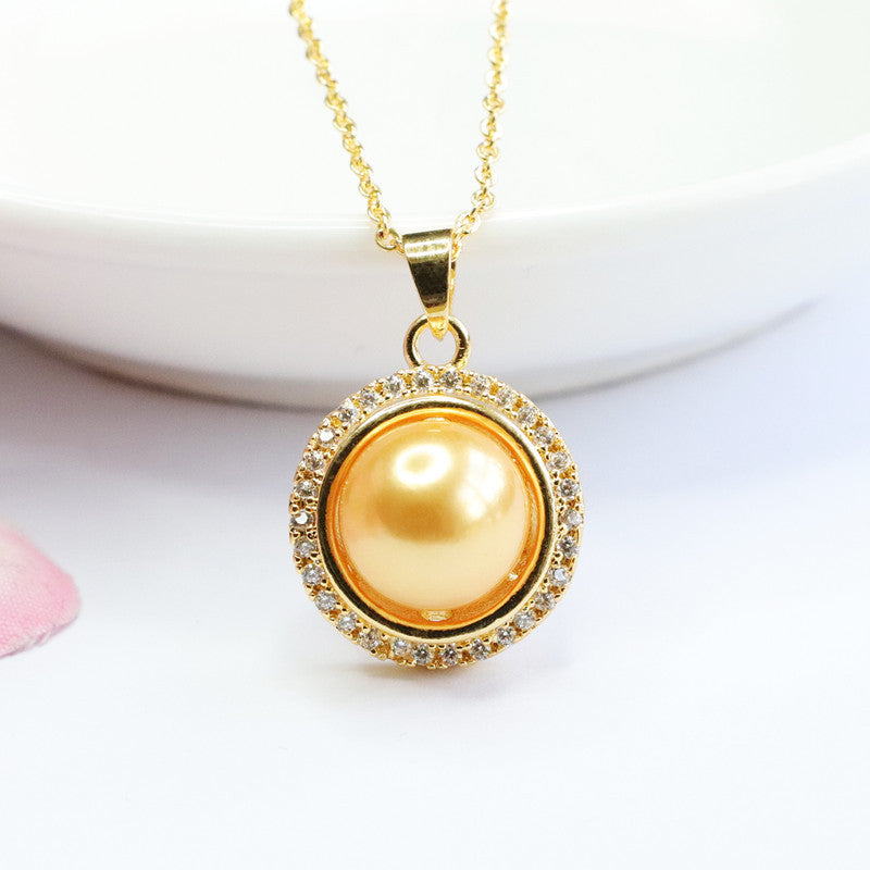 Champagne Shell Pearl Single Halo Pendant — No Chain