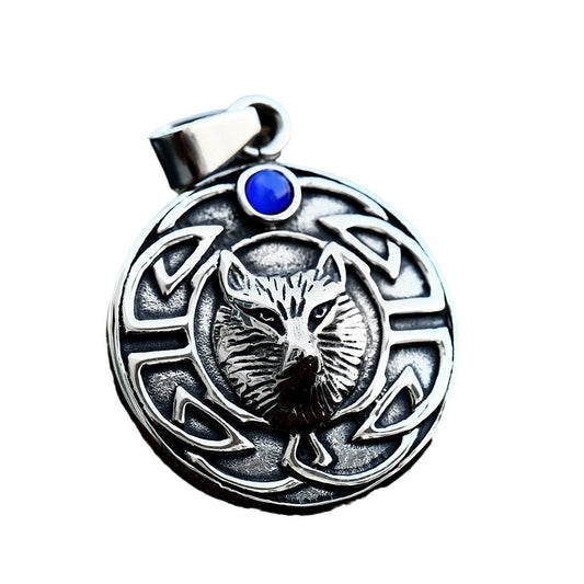 Nordic Retro Viking Fox Head Pendant for Men - Stainless Steel Inlaid Stone Jewelry Wholesale