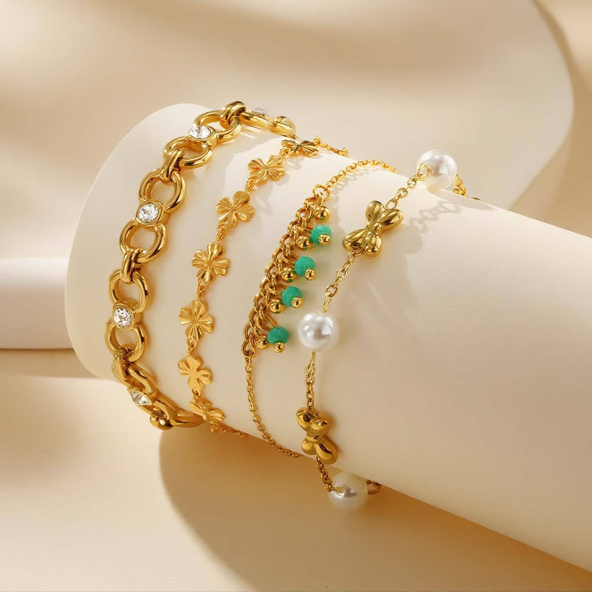 Cross Snake Pearl Zircon Stainless Steel Bracelet