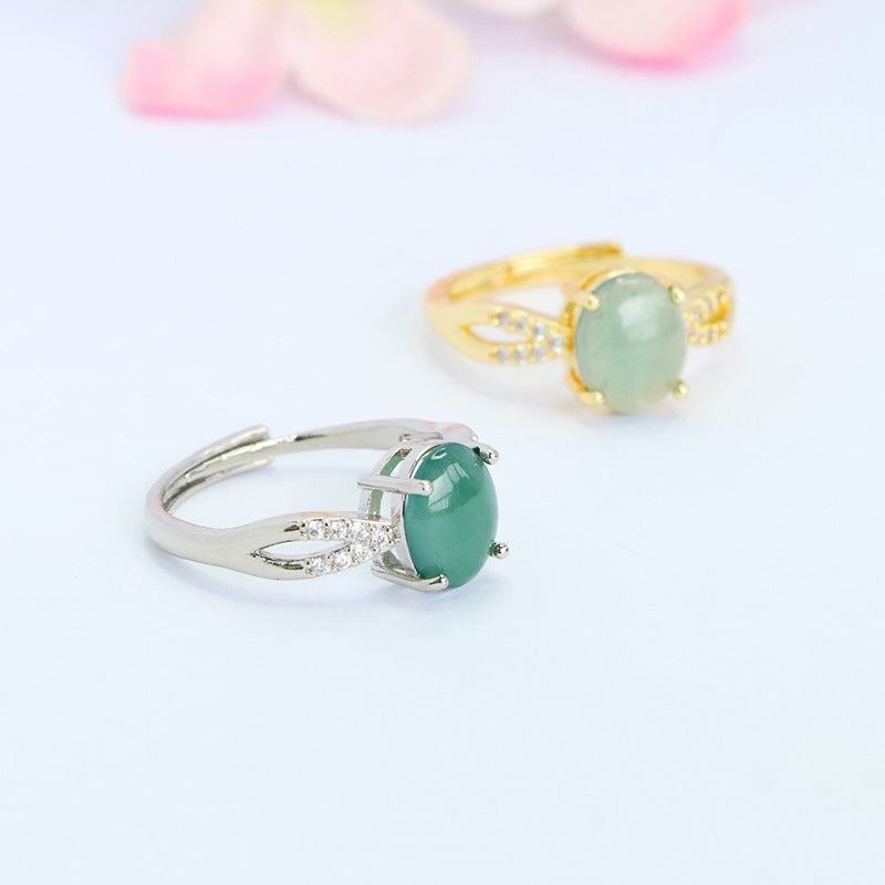 Blue Water Jadeite Double-Hoop 8*10 mm Ring