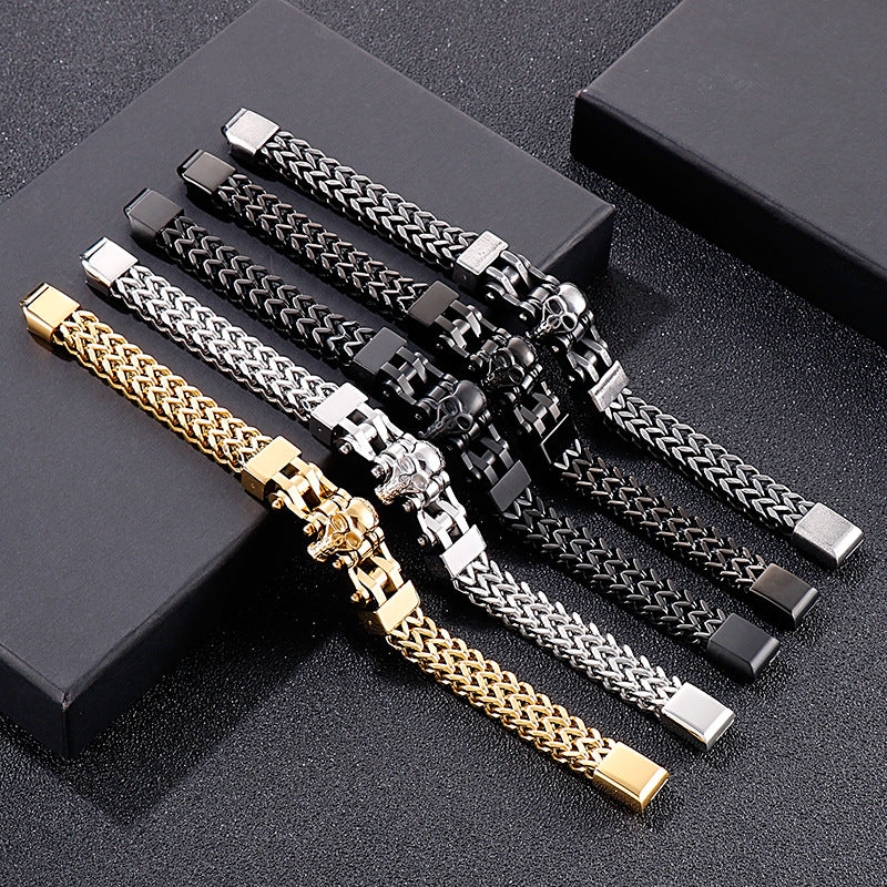 Skull Men's Titanium Steel Bracelet with Hip-Hop Flair