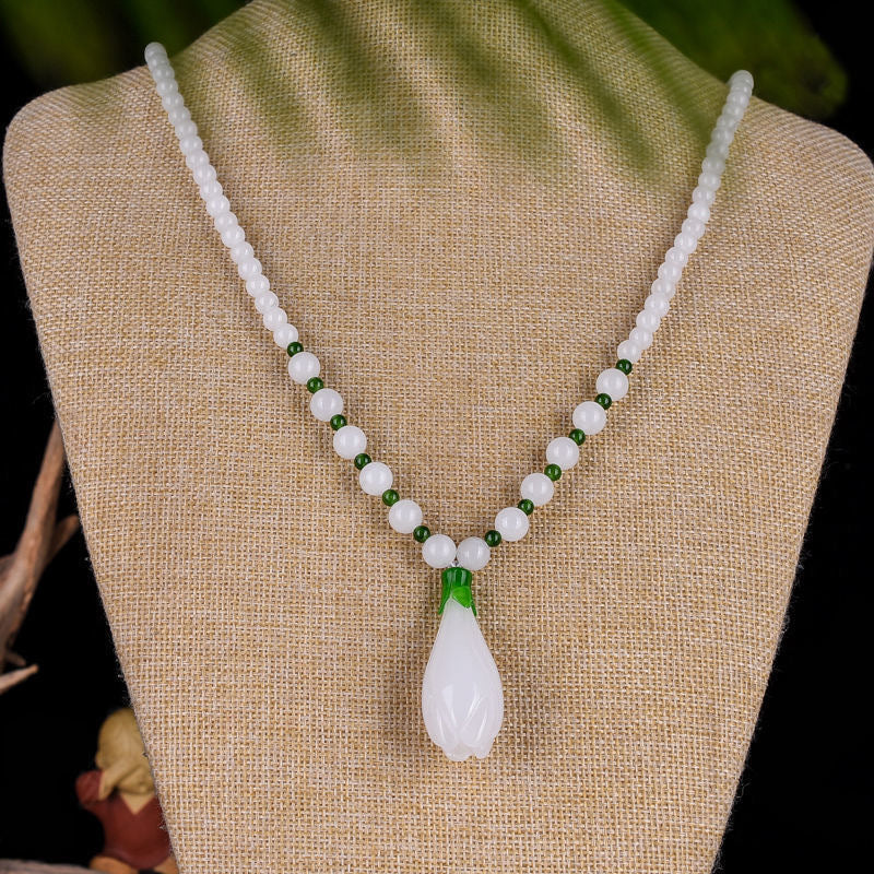 Golden Silk Jade Orchid Necklace