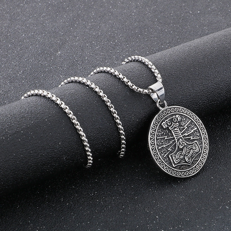 Planderful Viking Rune Pendant Double Sided Thor Hammer Men
