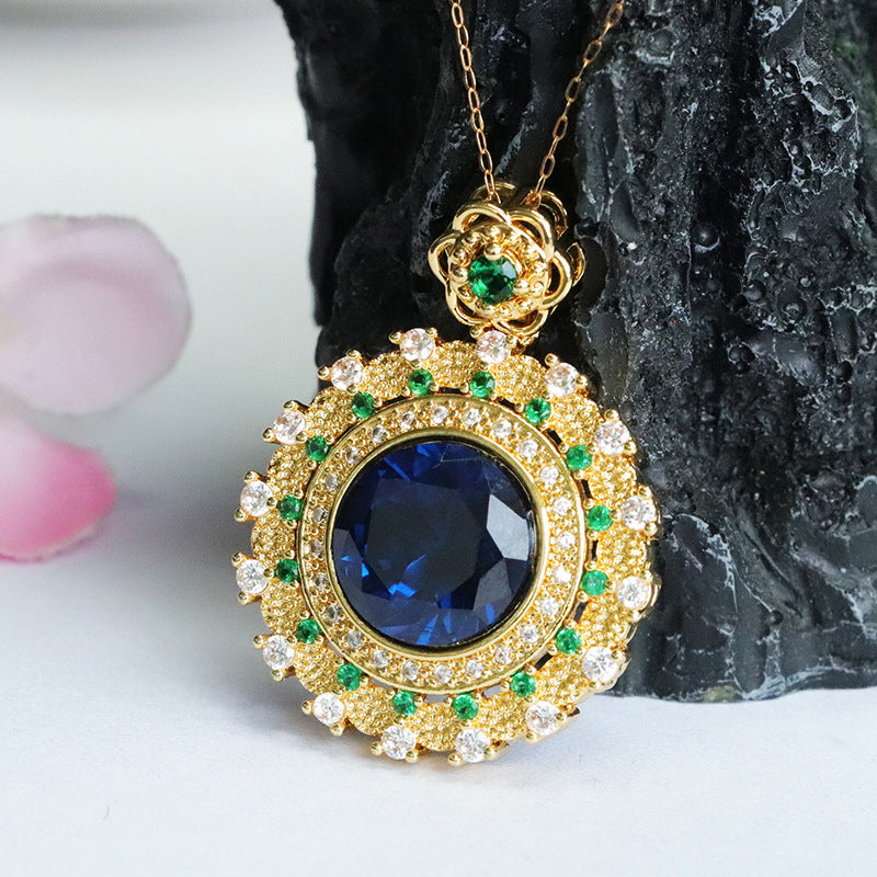 Lab-Grown Blue Spinel Sunflower Pendant — No Chain
