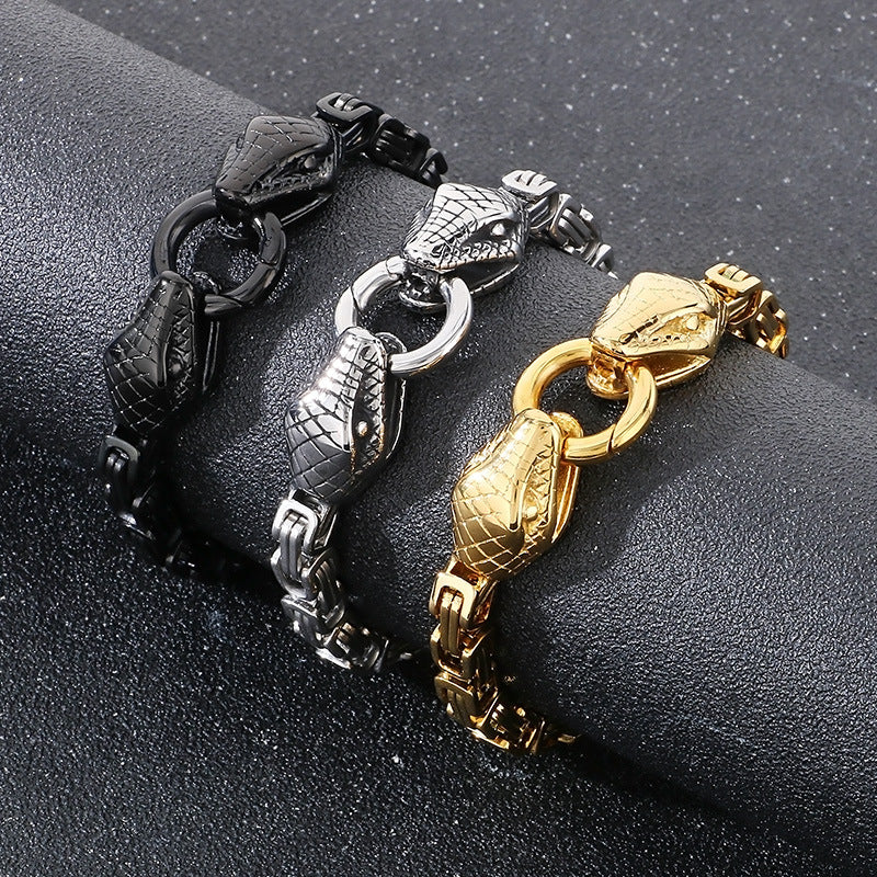 Planderful Everyday Genie Mens Double Snake Head Bracelet