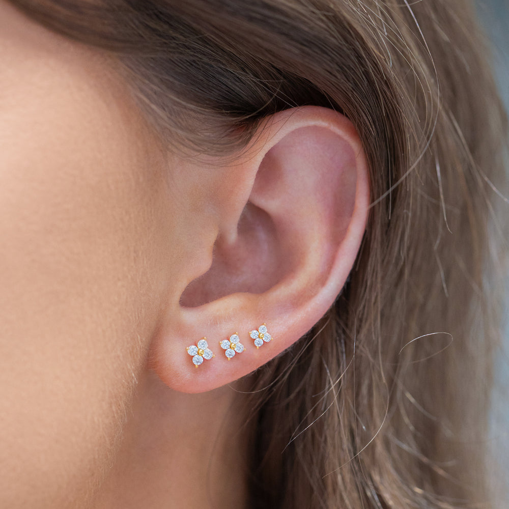 S925 Sterling Silver Four-Leaf Clover Zircon Stud Earrings