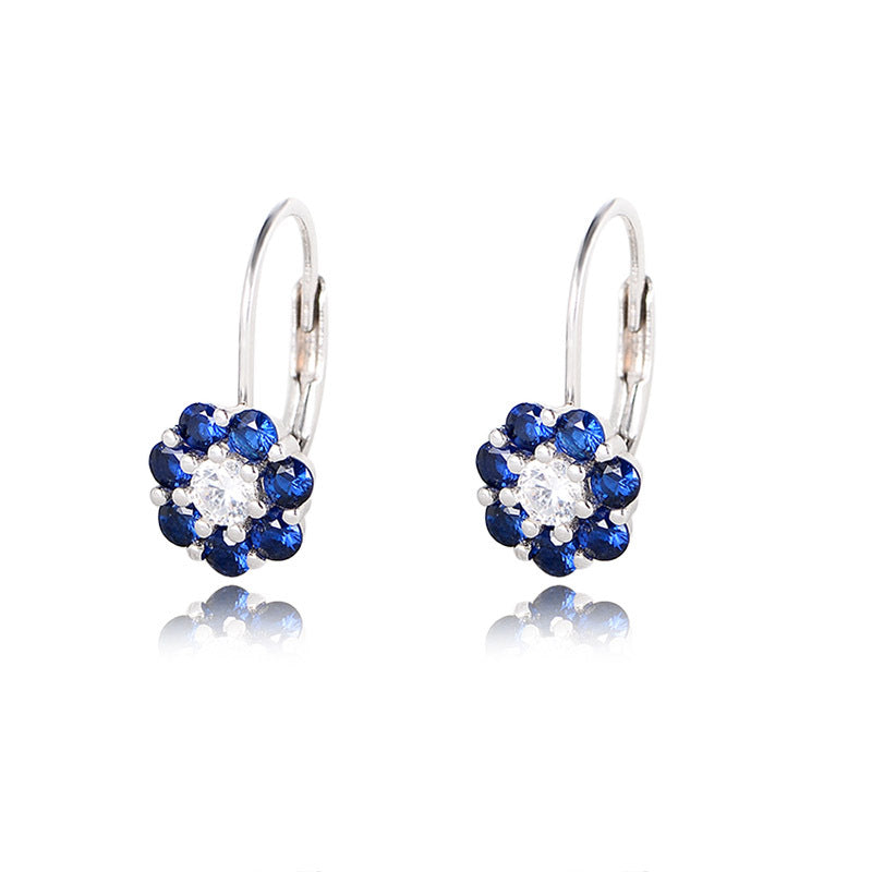 Retro Color Zircon Flower Ear Buckle Earrings Style Earrings High-End Earrings