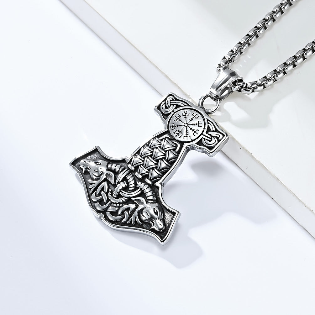Amazon Viking Ram Head Thor's Hammer Stainless Steel Necklace for Men