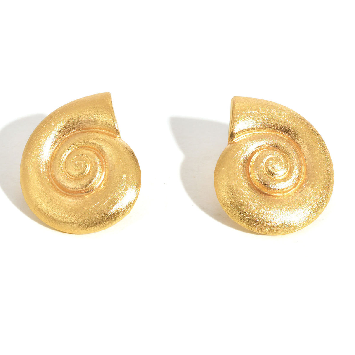 Matte Gold-Tone Spiral Shell Stud Earrings