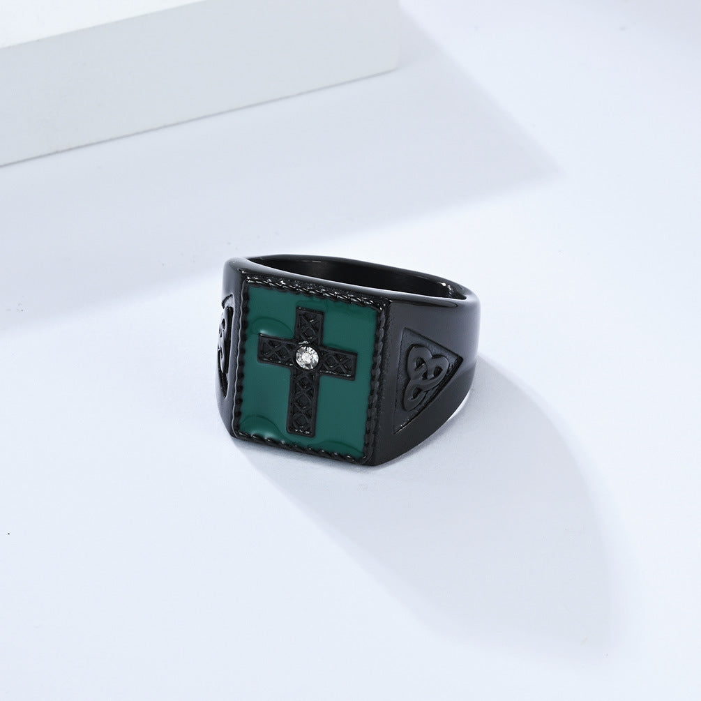 Steel Ring – Vintage Nordic Celtic Knot Cross Ring