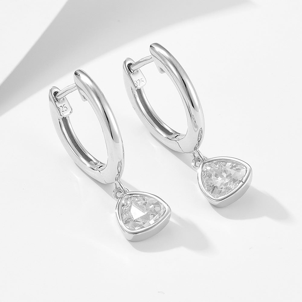 Geometric Triangular Zircon Sterling Silver Earrings Niche Earrings