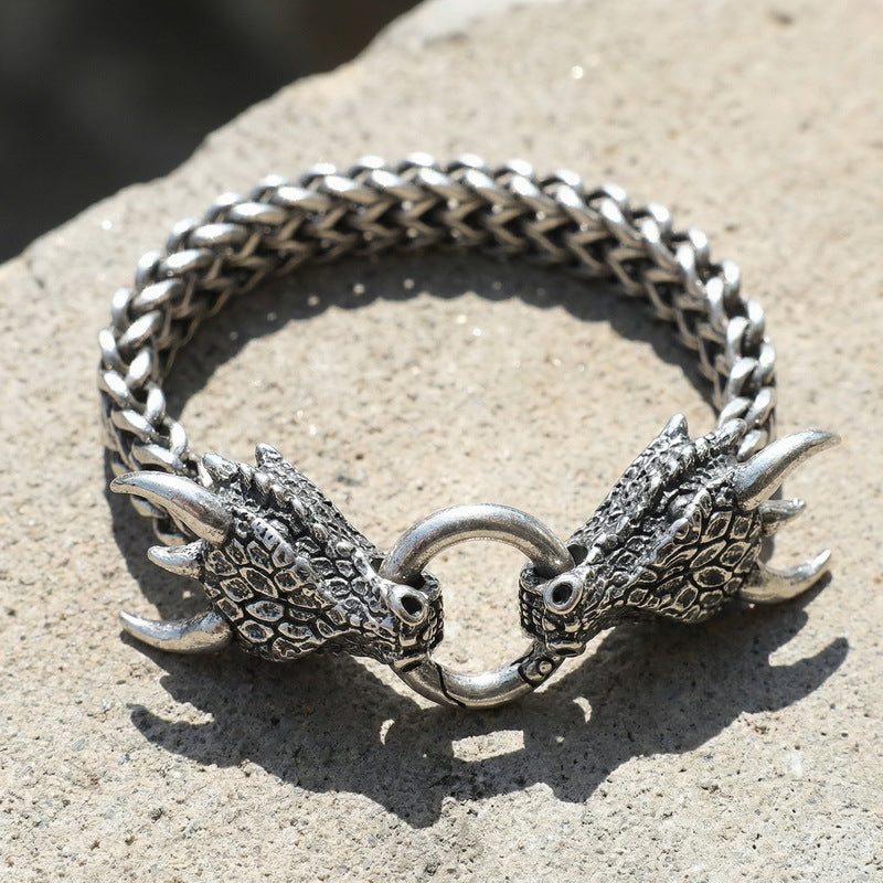 Smear Dragon – Punk Style Vacuum Electroplating Dragon Head Front & Back Chain Bracelet