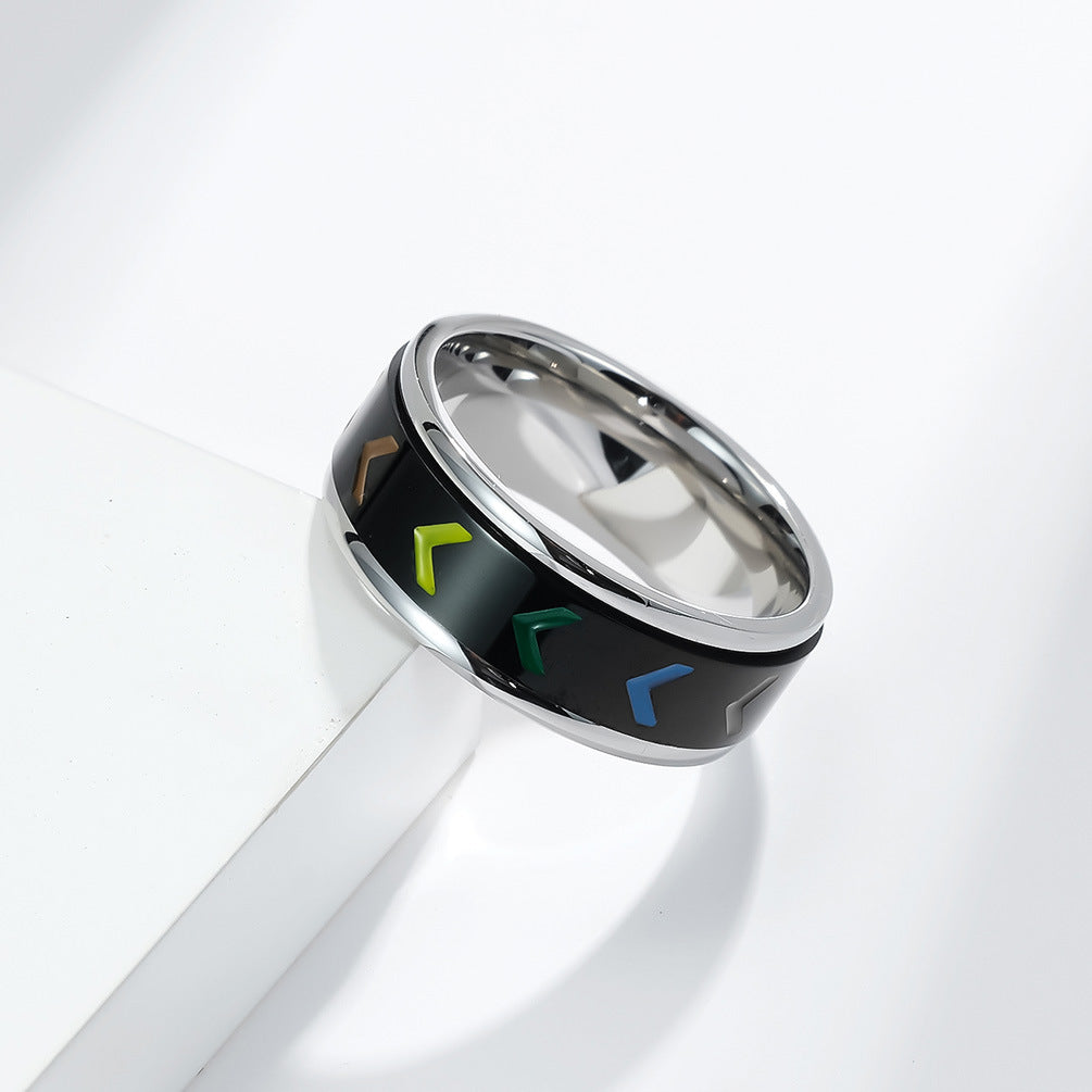 Planderful Rotating Rainbow Flag Ring Titanium Steel Unisex Pride Jewelry For Him And Her