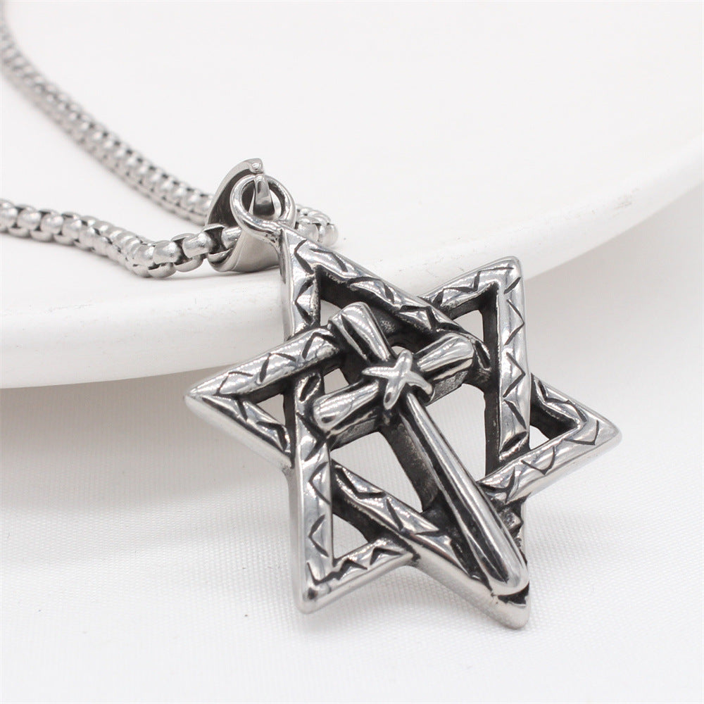 Planderful Everyday Genie – European and American Retro Hexagram Cross Pendant for Men