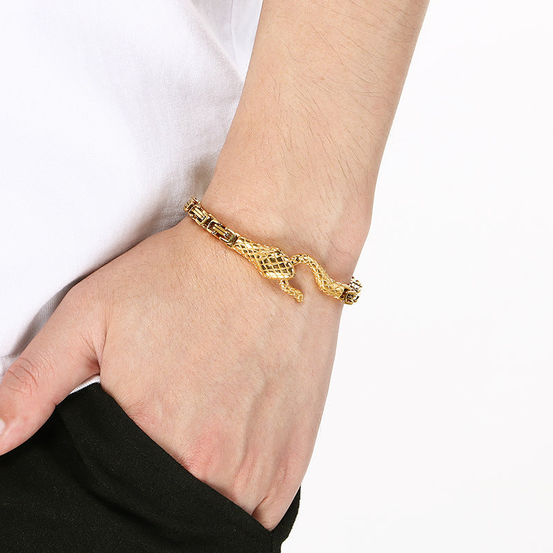 Punk Style Snakehead Layered Chain Men's Titanium Steel Bracelet