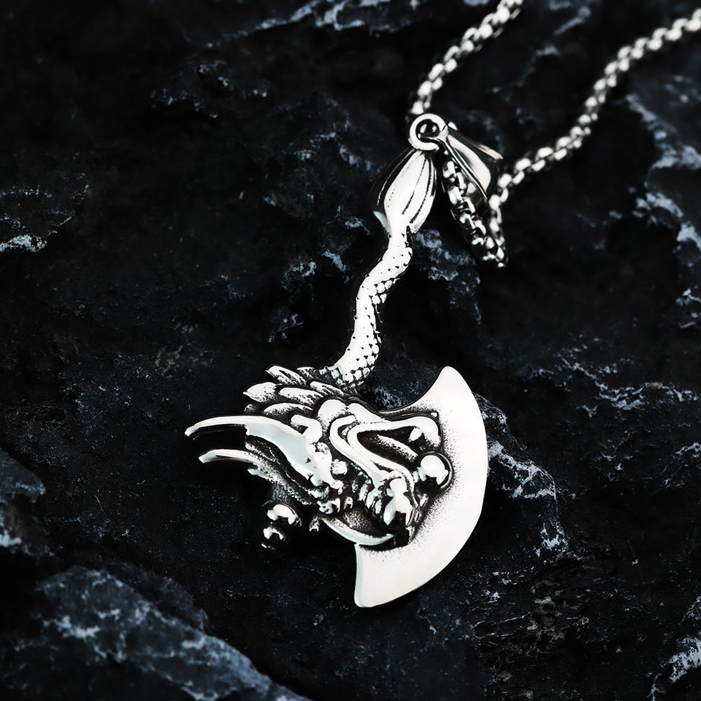 Men's Stainless Steel Pendant Double-Sided Dragon Axe Pendant