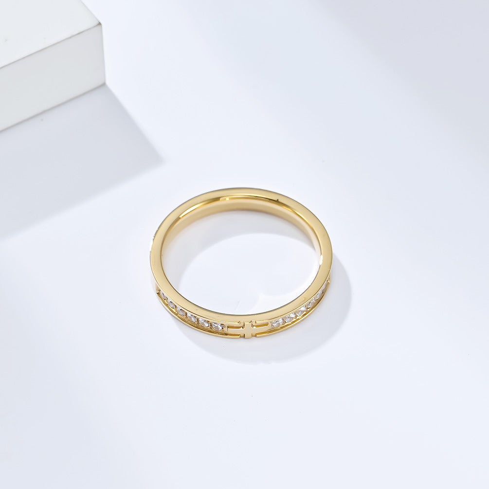 Titanium Steel Zircon-Encrusted Cross Love Ring for All