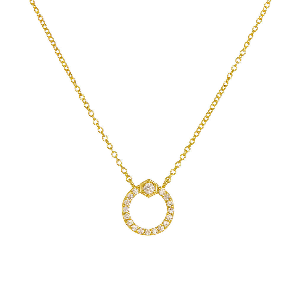 Geometric Design Circle Full Of Zircon Sterling Silver Necklace