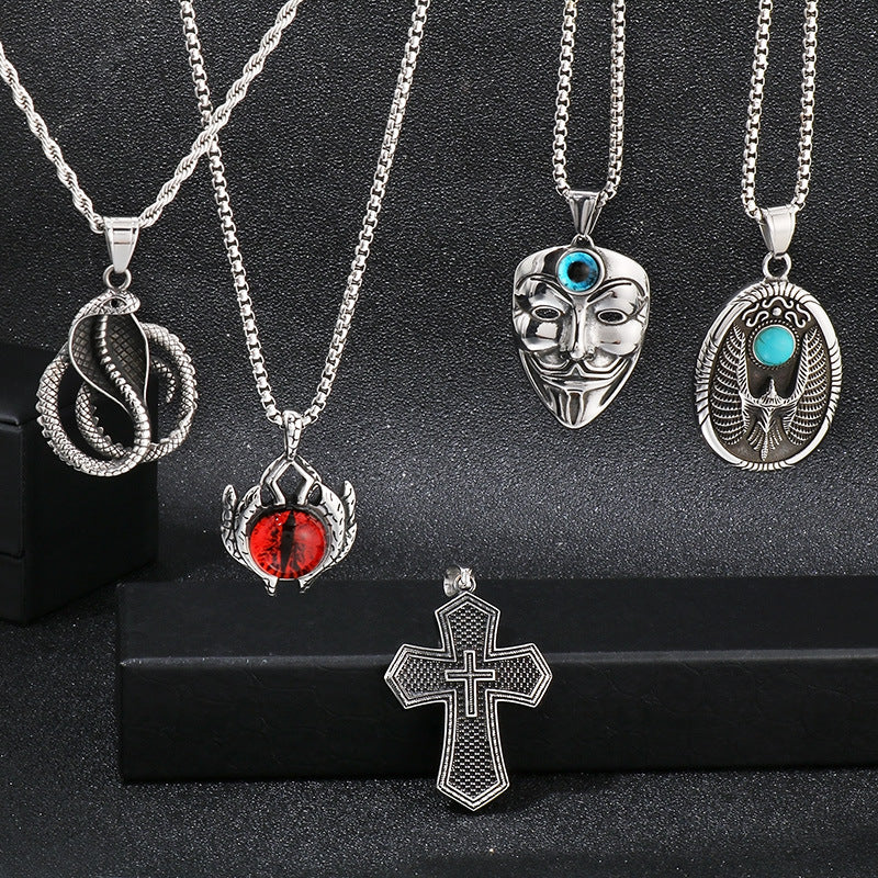 Retro Turquoise Flying Eagle Pendant, Trend Pendant, Devil'S Eye Mask, Cross Man Necklace