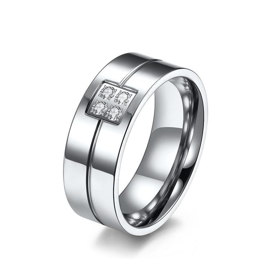 Planderful Zircon Inlaid Titanium Steel Ring Unisex Gift For Couples Wedding Proposal