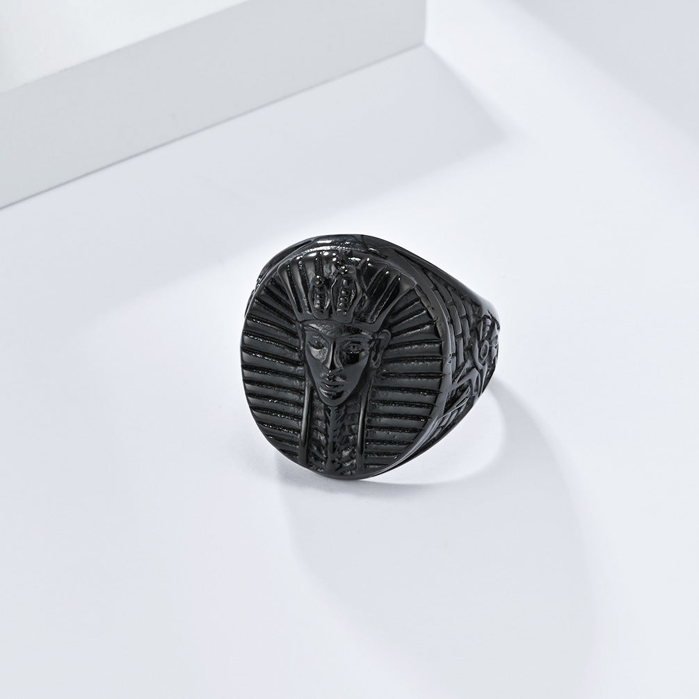 Vintage Egyptian Pharaoh Stainless Steel Ring for Men