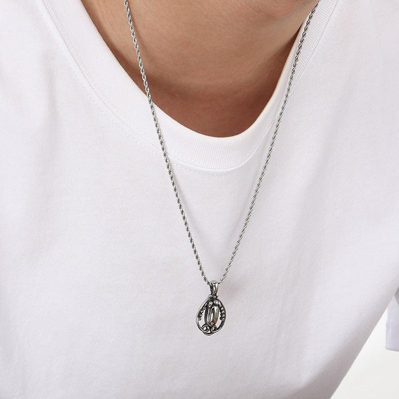 Planderful Vintage Cross Flower Mens Pendant Black Zircon