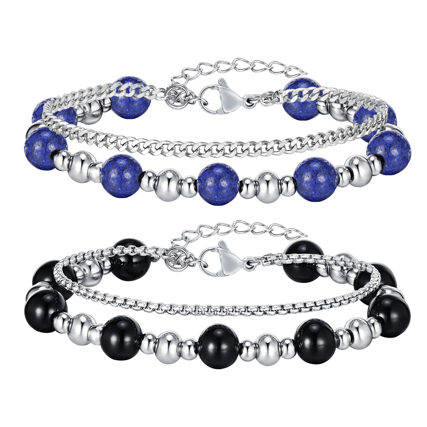 Stainless Steel Grinding Agate Lazuli Beaded Bracelet for Men