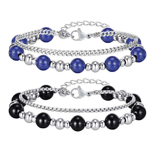 Stainless Steel Grinding Agate Lazuli Beaded Bracelet for Men
