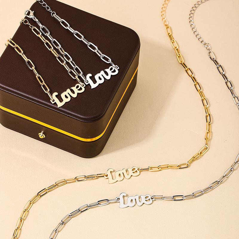 Personalized Metal Love Chain Necklace and Bracelet Set - Vienna Verve Collection