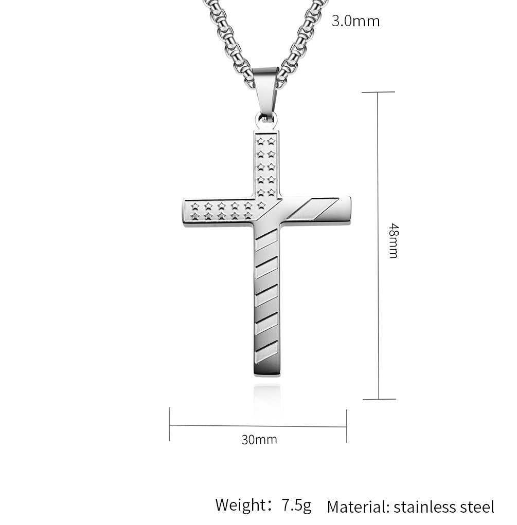 Planderful American Flag Cross Necklace Titanium Steel Unisex Hip Hop Style Premium Daily Wear