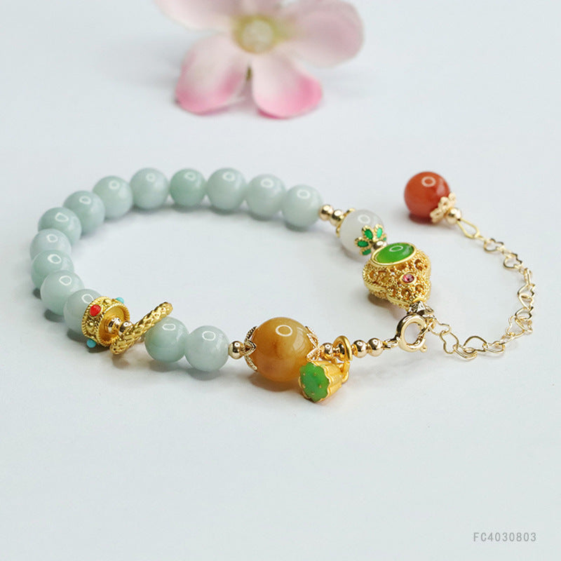 Jadeite Gourd & Round Bead Bracelet