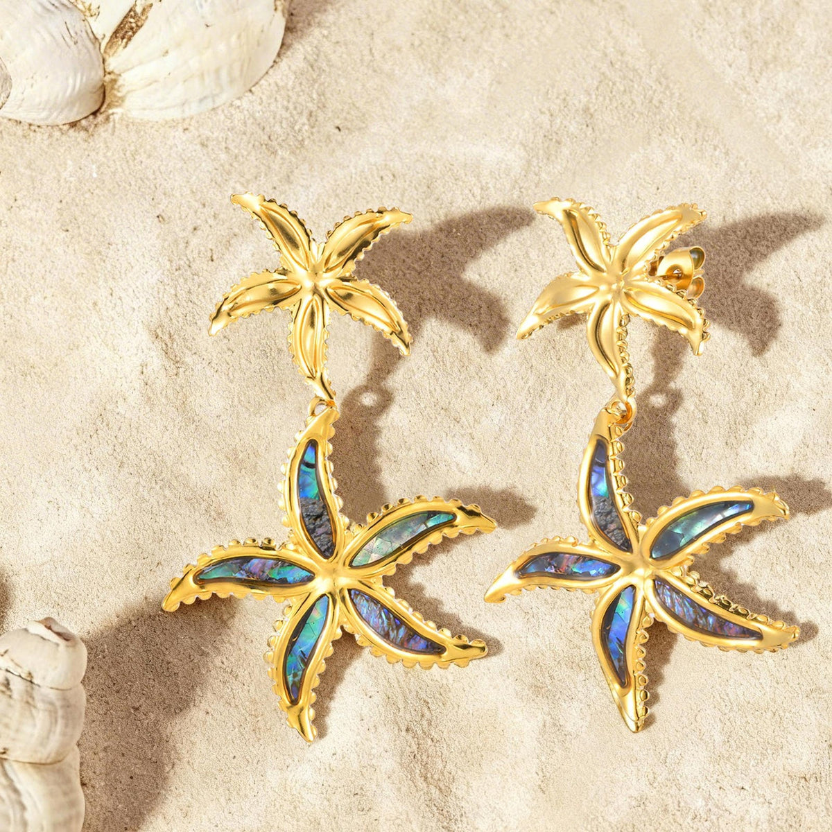 Gold-Tone Iridescent Starfish Drop Earrings