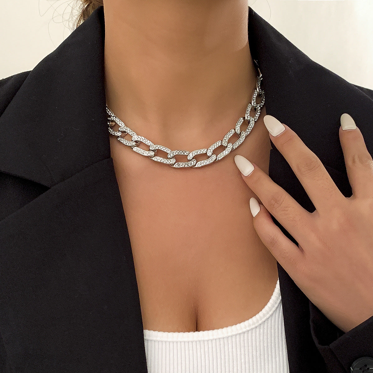Planderful Cross Necklace Women Zircon Cuban Button Chain Versatile Statement Jewelry Vienna Verve