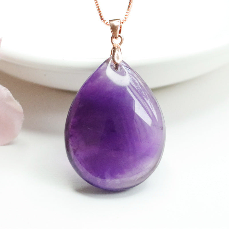 Amethyst Teardrop Silver Pendant — No Chain
