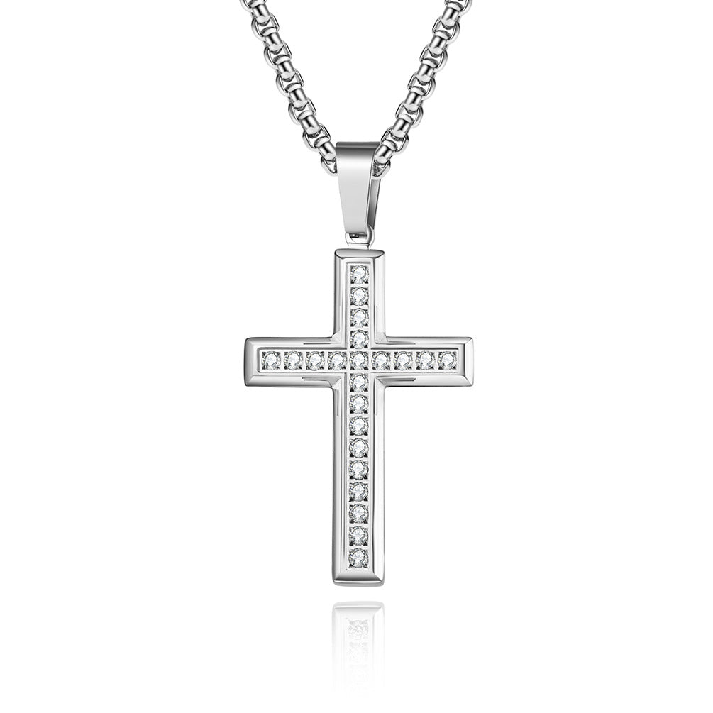 Cross-Border Amazon Titanium Steel Zircon Cross Pendant for Men