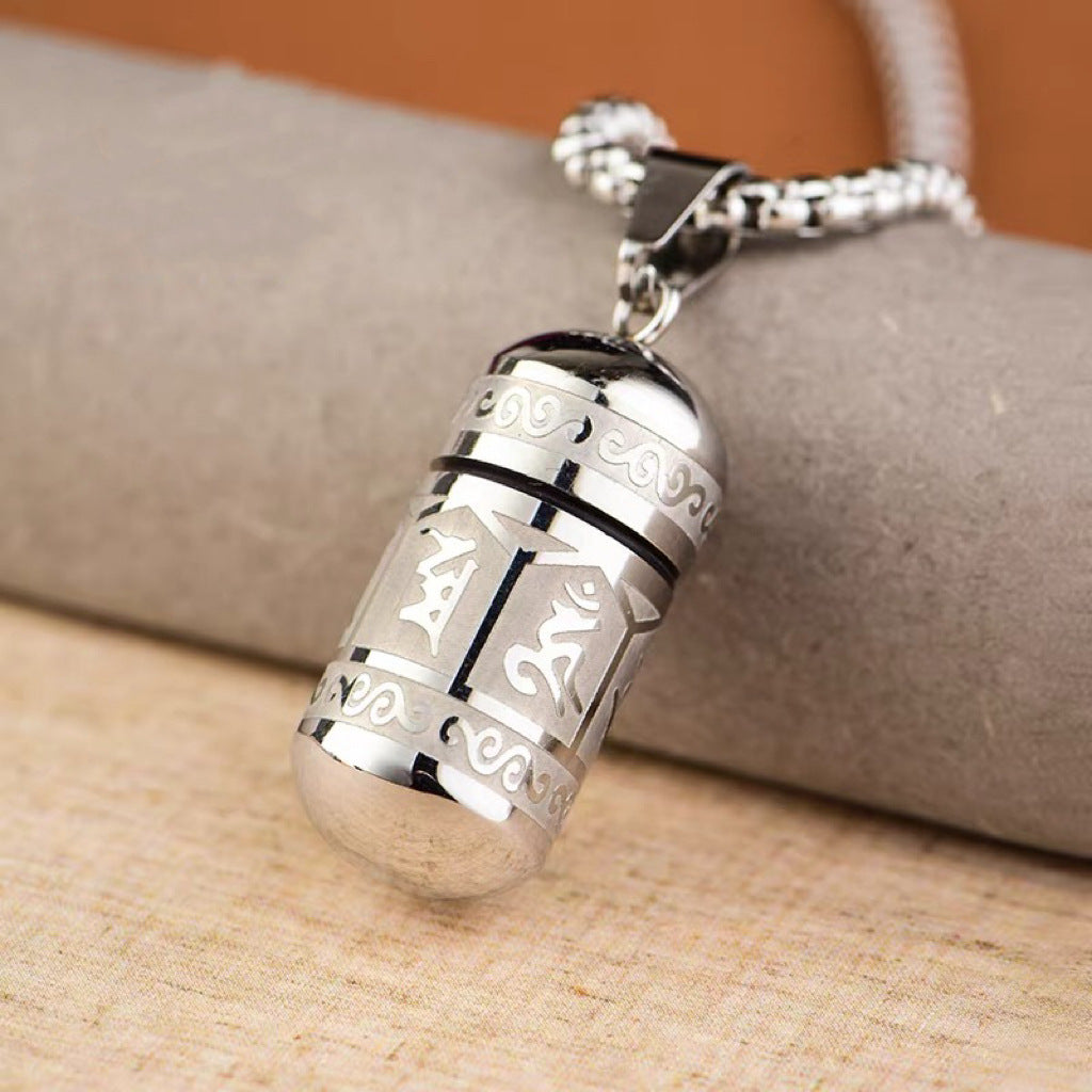 Planderful Mantra Pendant Necklace Six Character Stainless Steel Open Locket For Unisex Gifts