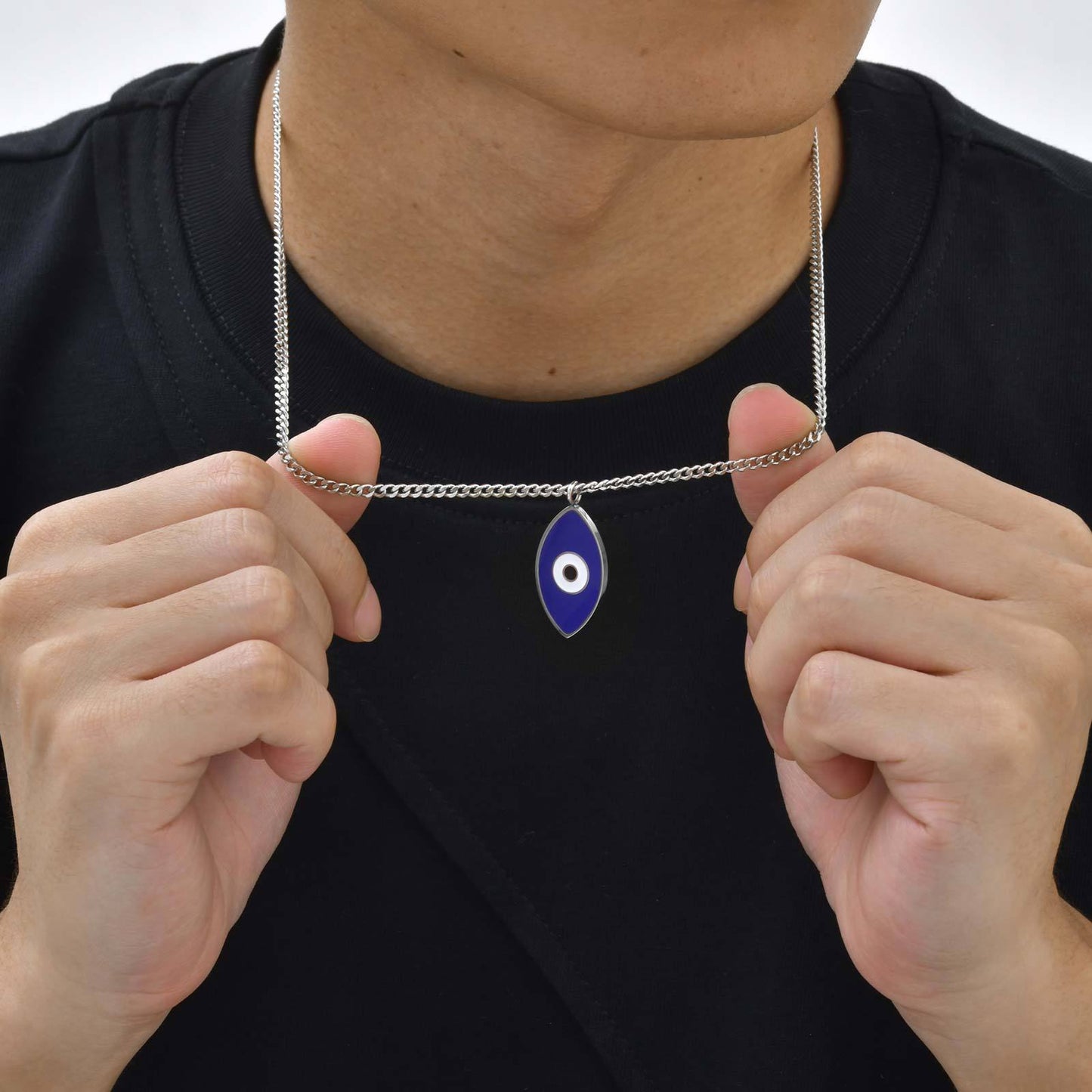 In Europe & America Men's Street Hip Hop Stainless Steel Corrosive Epoxy Devil's Eye Necklace