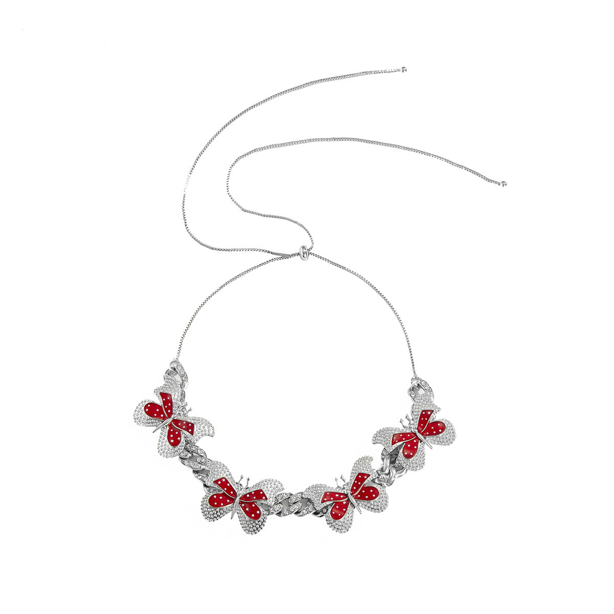 Planderful Vienna Verve CZ Cuban Chain Necklace For Women Adjustable Butterfly Charm