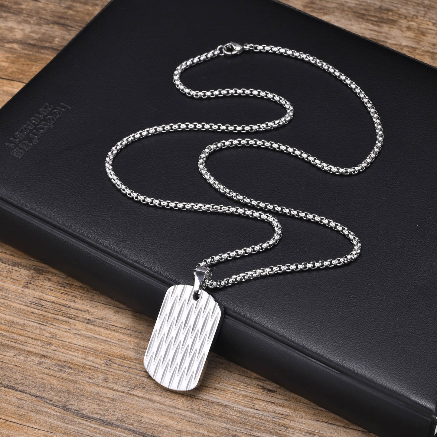 European And American Accessories Stainless Steel Water Ripple Tag Geometric Square Pendant Necklace Jewelry For Men