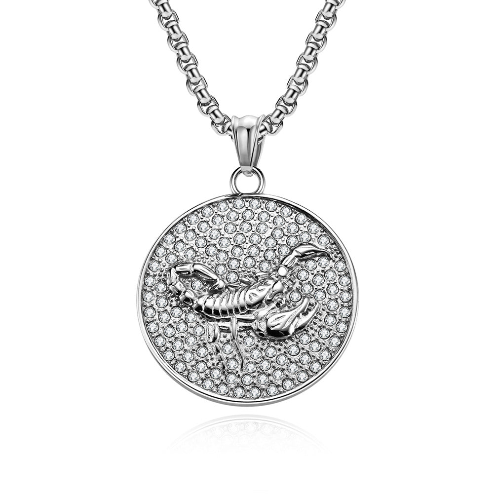 Planderful Twelve Constellations Zircon Titanium Steel Pendant For Hip Hop Style Fans