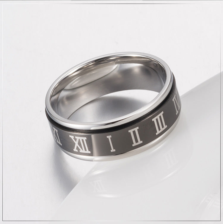 Planderful Mens Titanium Steel Ring With Rotating Roman Numerals Blue High End Index Finger Ring